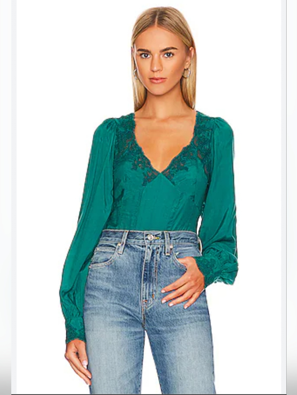 Free People Janelle Lace Top in Green Balsam XL